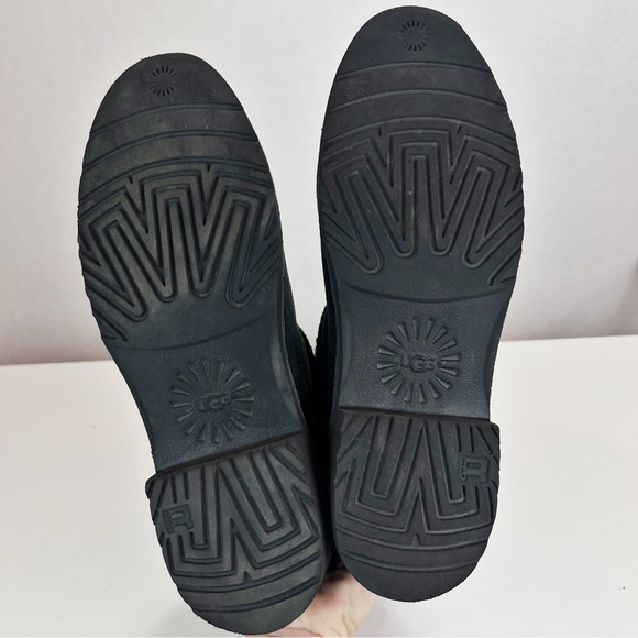 UGG Cedric Shearling Suede Black Boots Moto Harness Size 10 Winter Edgy Foldover - Picture 5 of 10